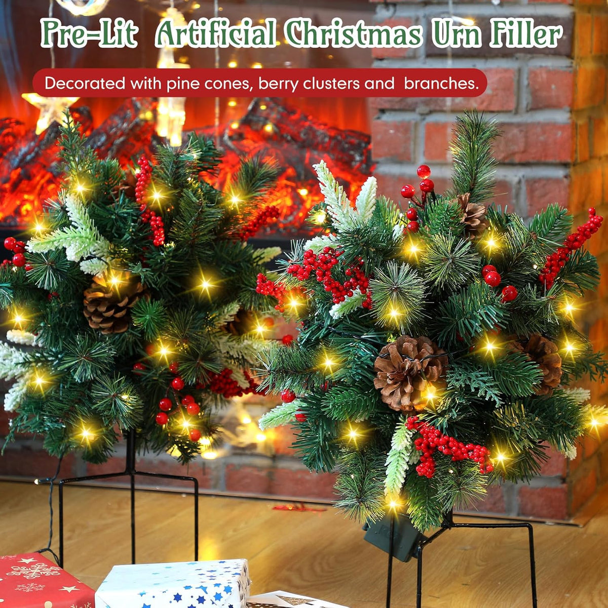 Verlichte kerststruik voor buiten als plantenbakdecoratie