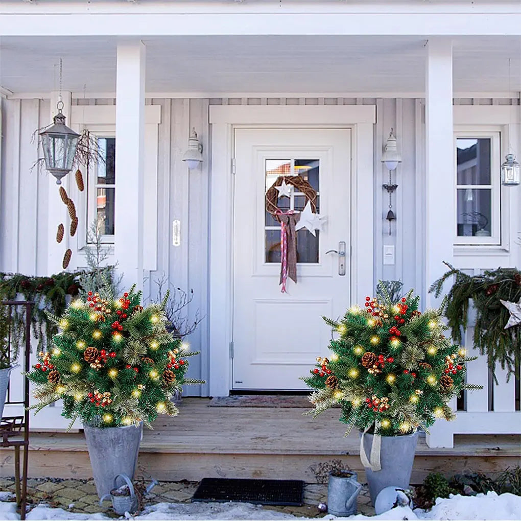 Verlichte kerststruik voor buiten als plantenbakdecoratie