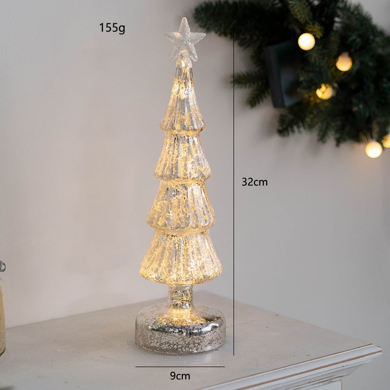 Verlichte tafelkerstboom in glaslook met led-lampjes en sterpiek