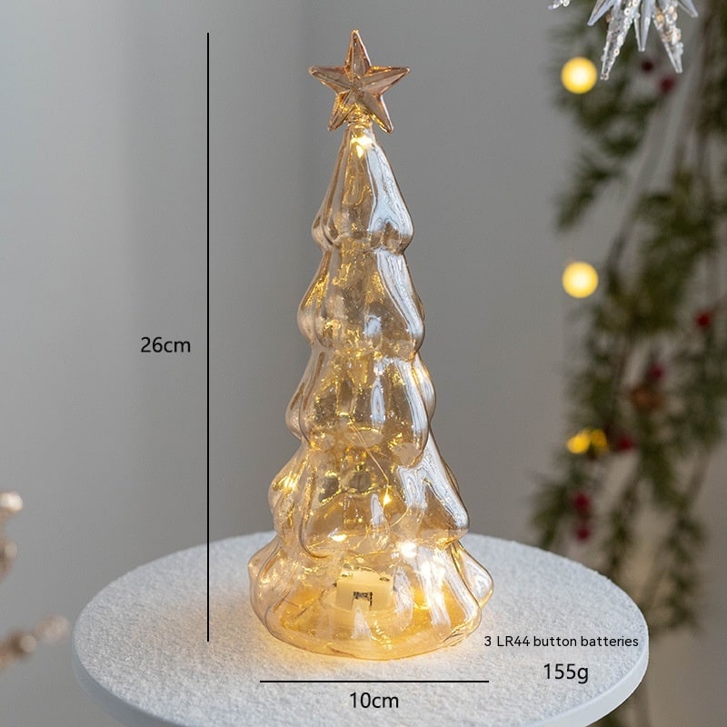 Verlichte tafelkerstboom in glaslook met led-lampjes en sterpiek