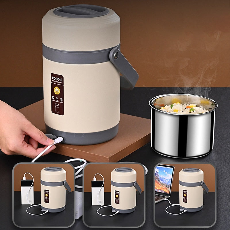 Verwarmbare USB-lunchbox | 304 roestvrij staal, draagbare maaltijdverwarmer