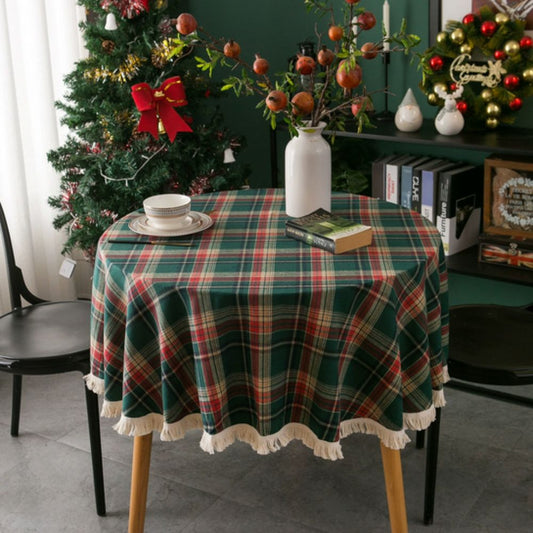 Vintage rond feestelijk ruitjestafelkleed