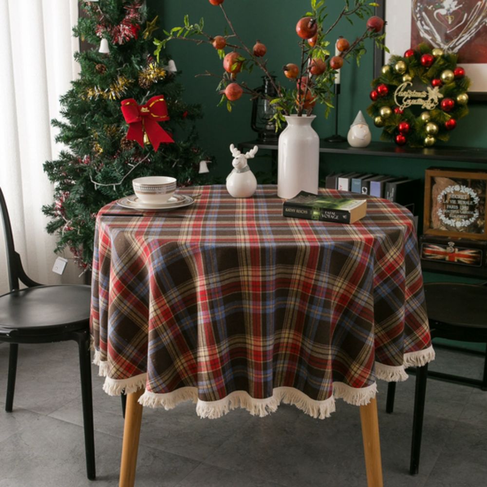 Vintage rond feestelijk ruitjestafelkleed