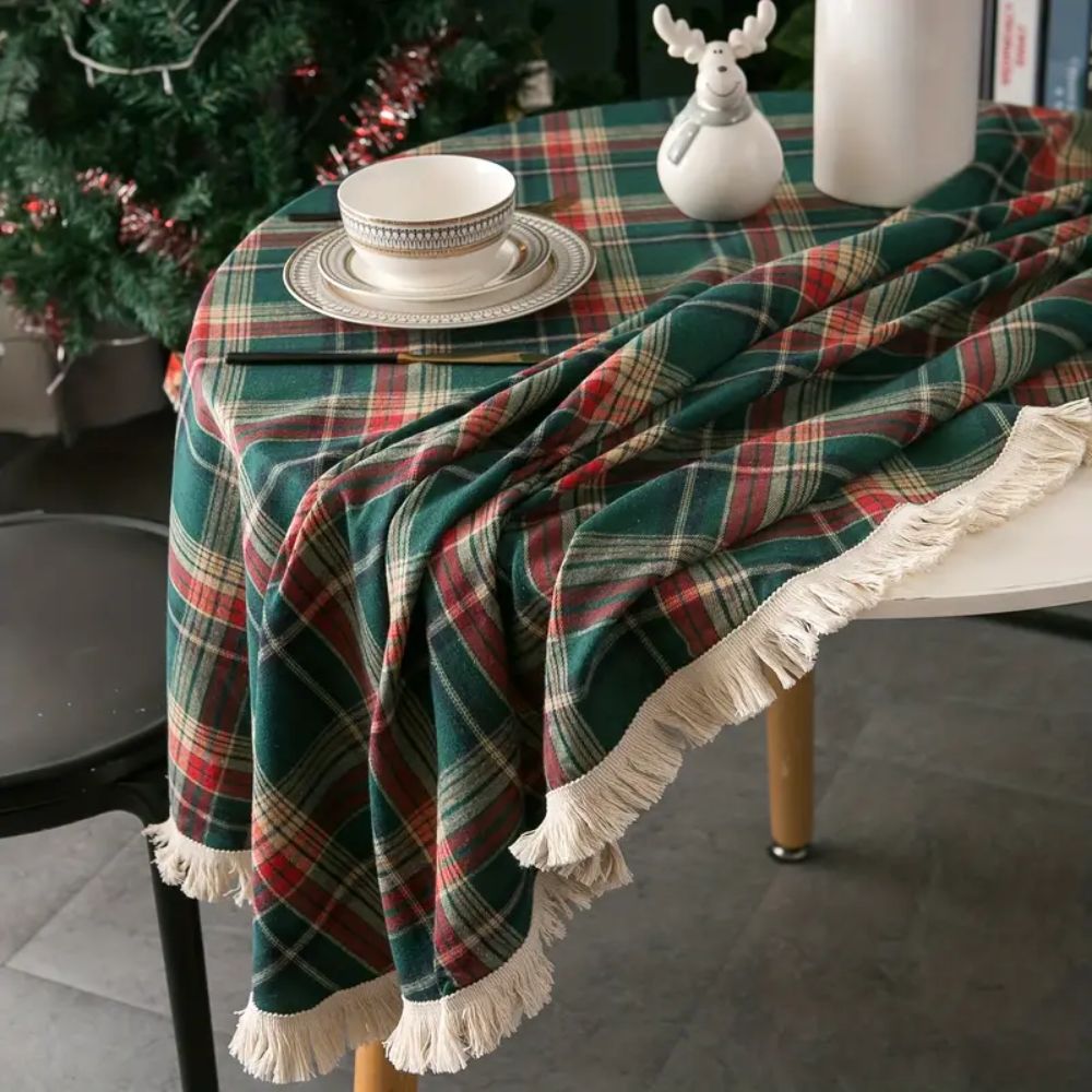 Vintage rond feestelijk ruitjestafelkleed