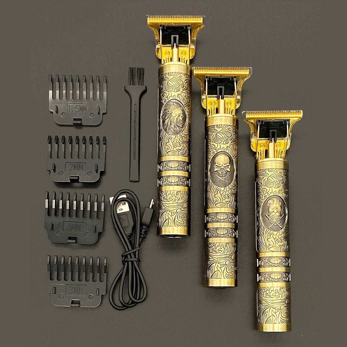 Vintage Tondeuse / Trimmer met Doodskopdesign - Oplaadbaar met Accessoires