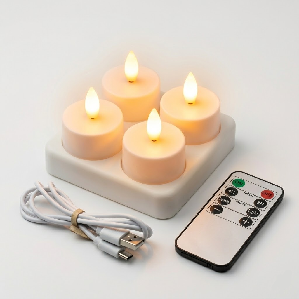 Vlamloze led-kaarsen set met afstandsbediening, timer en usb-herlaadbaar