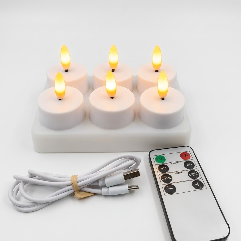 Vlamloze led-kaarsen set met afstandsbediening, timer en usb-herlaadbaar