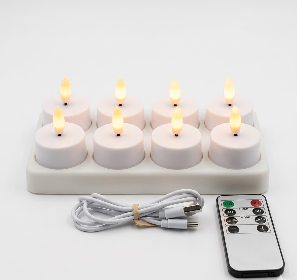 Vlamloze led-kaarsen set met afstandsbediening, timer en usb-herlaadbaar