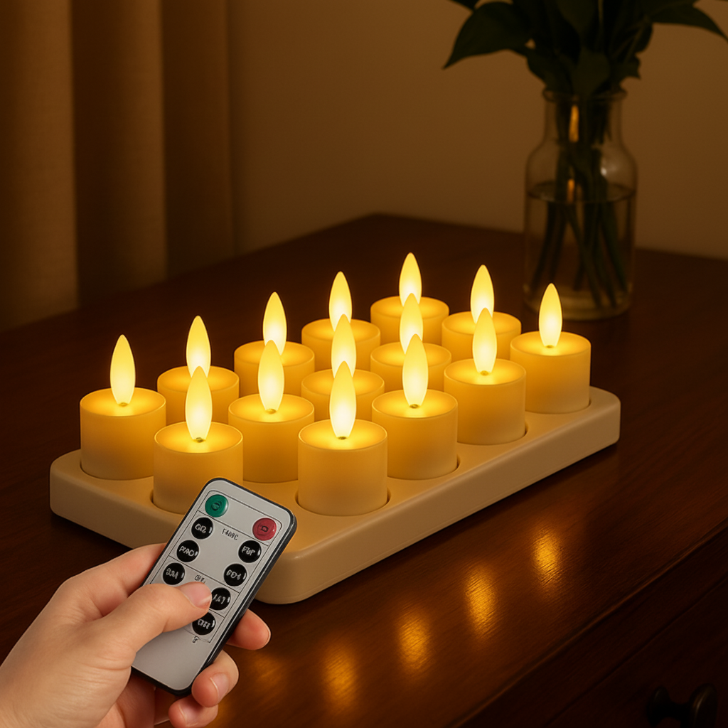 Vlamloze led-kaarsen set met afstandsbediening, timer en usb-herlaadbaar