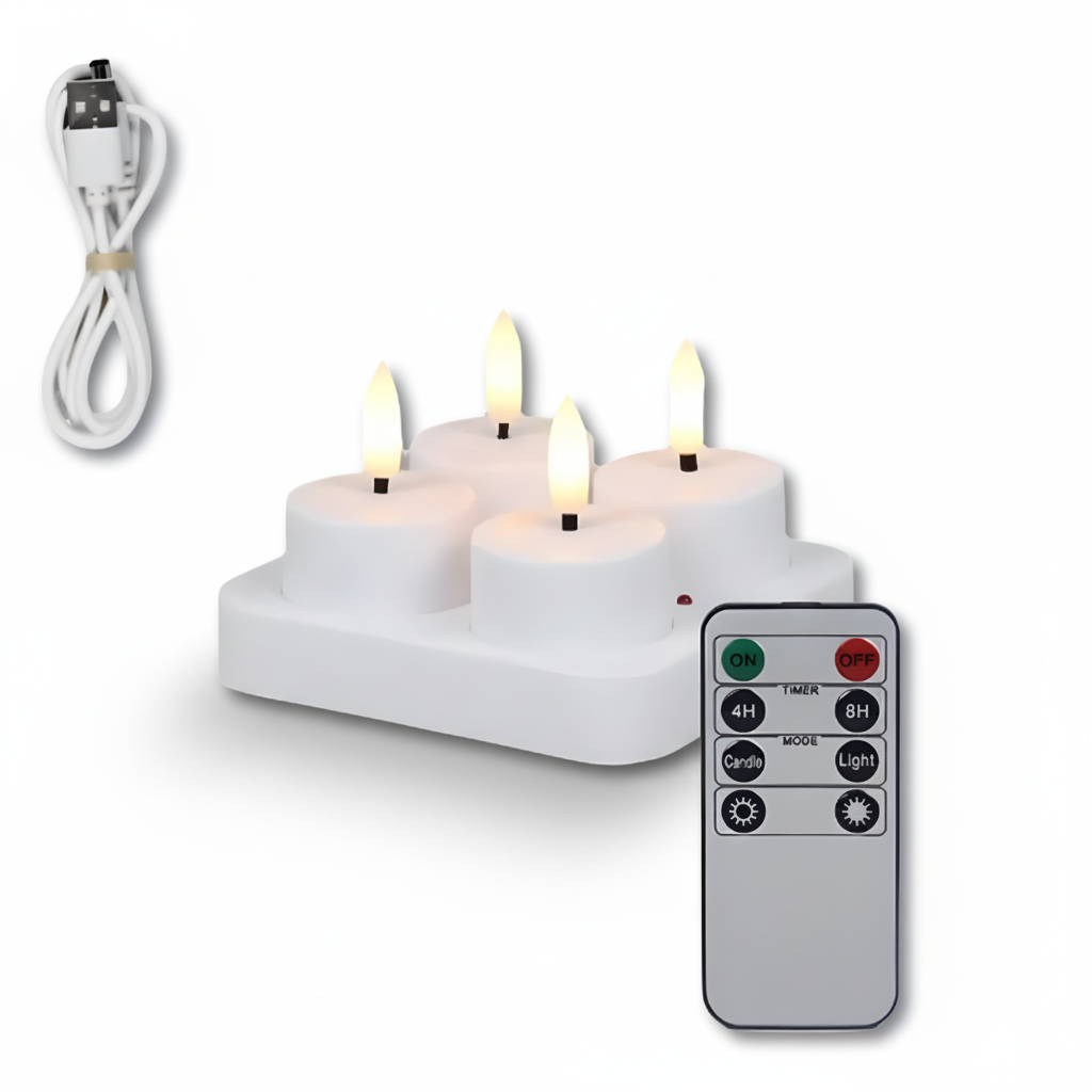 Vlamloze led-kaarsen set met afstandsbediening, timer en usb-herlaadbaar