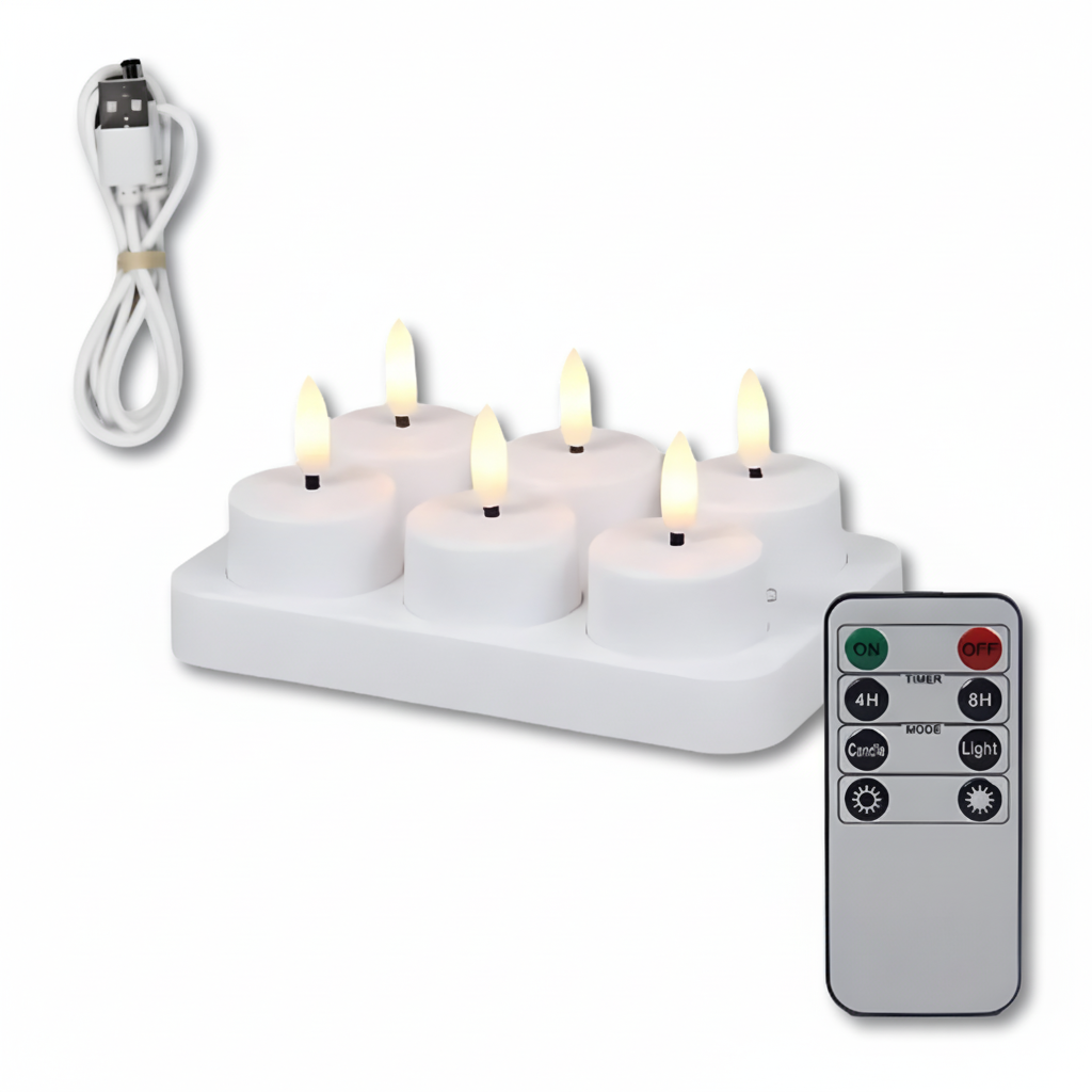 Vlamloze led-kaarsen set met afstandsbediening, timer en usb-herlaadbaar