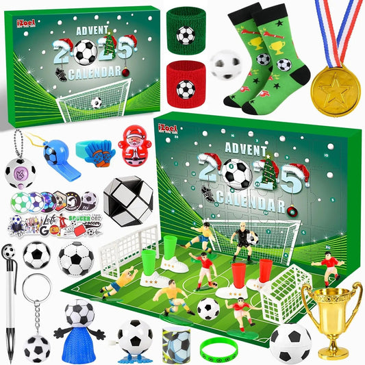 Voetbal adventskalender voor kinderen met 24 voetbalaccessoires en verrassingen