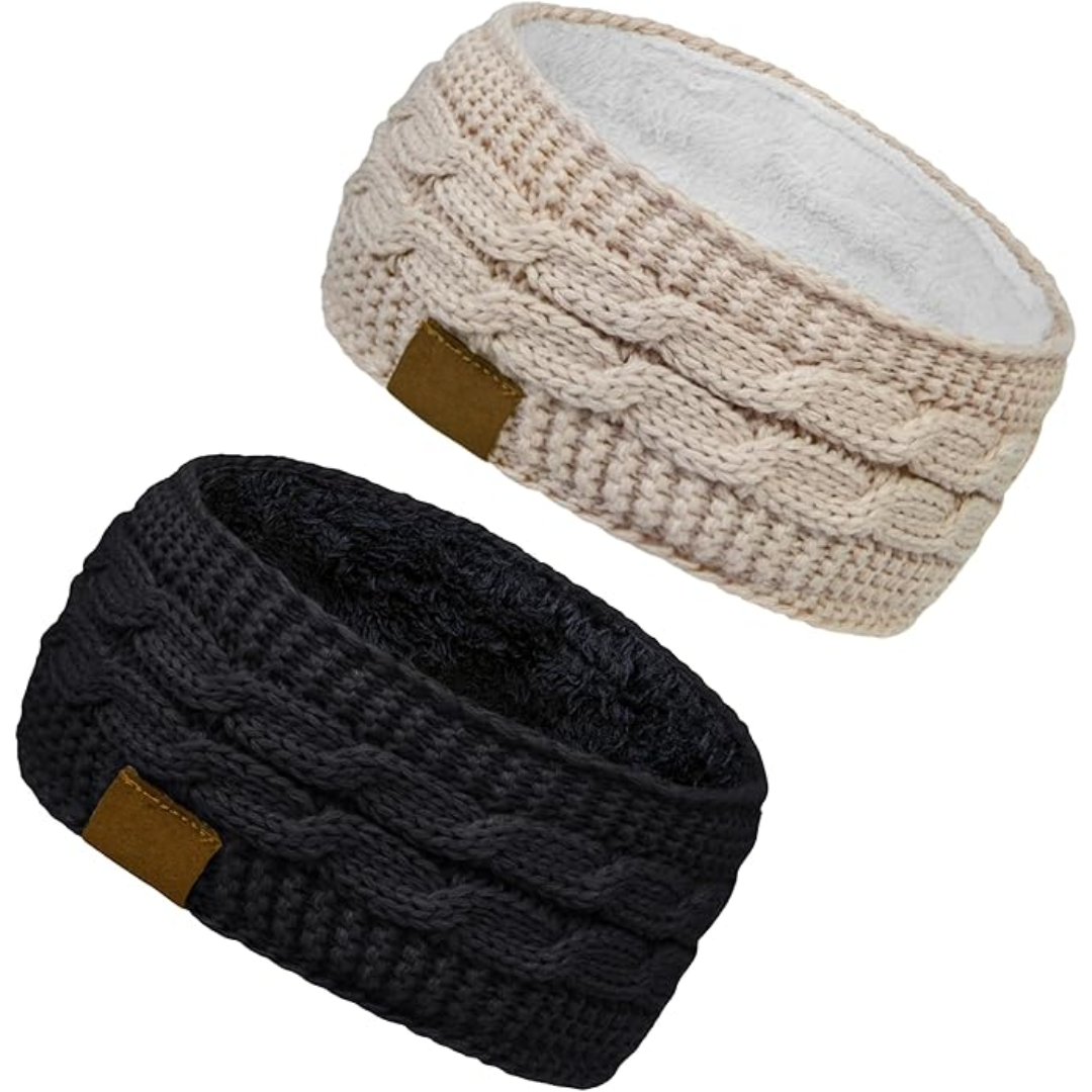 Warme gebreide oorwarmer hoofdband met fleecevoering