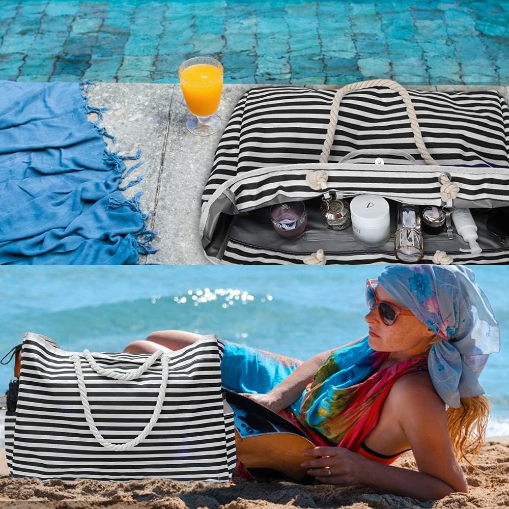 Waterbestendige extra grote strandtas met extra reisetui