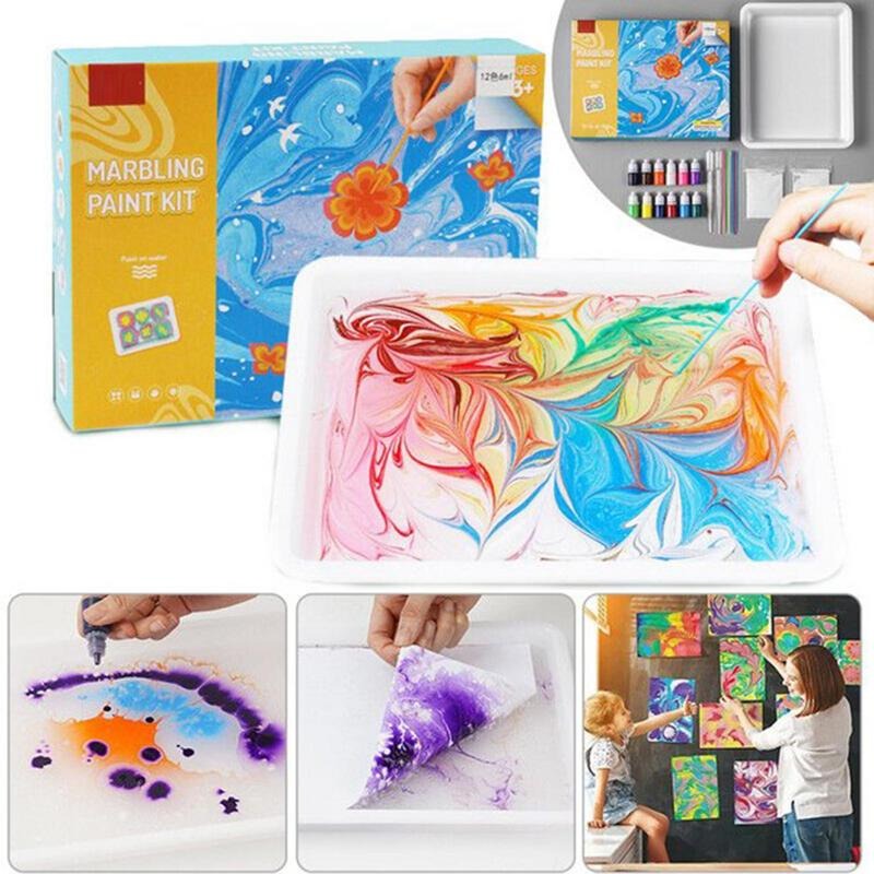 Watermarmering-schilderset met 6 kleuren voor creatieve kunstprojecten – Sterk gepigmenteerde verf en accessoires voor beginners en professionals