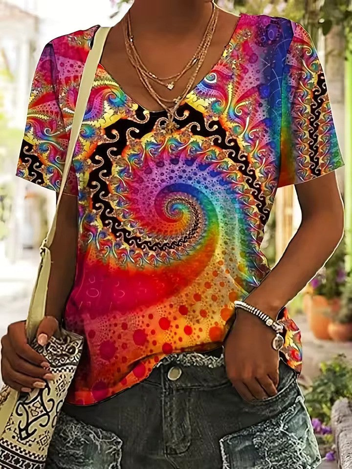 Zacht dames-T-shirt met V-hals en grafische print