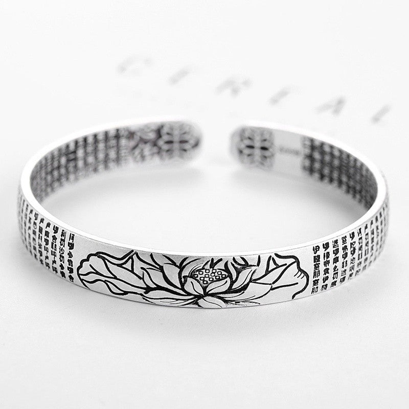 Zilveren Bangle Armband met Lotus en Verstelbaar Design – Hypoallergeen S925 Zilver – Unisex