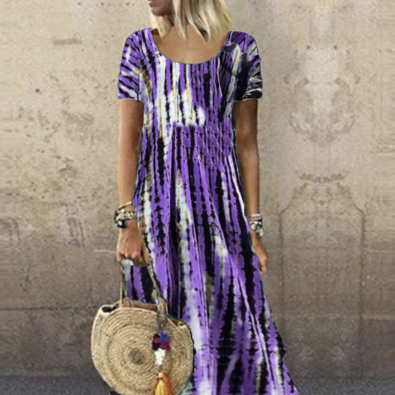 Zomerjurk voor dames met ronde hals en tie-dye-print
