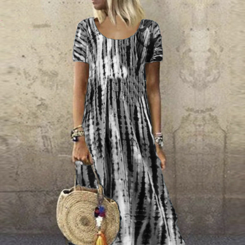 Zomerjurk voor dames met ronde hals en tie-dye-print