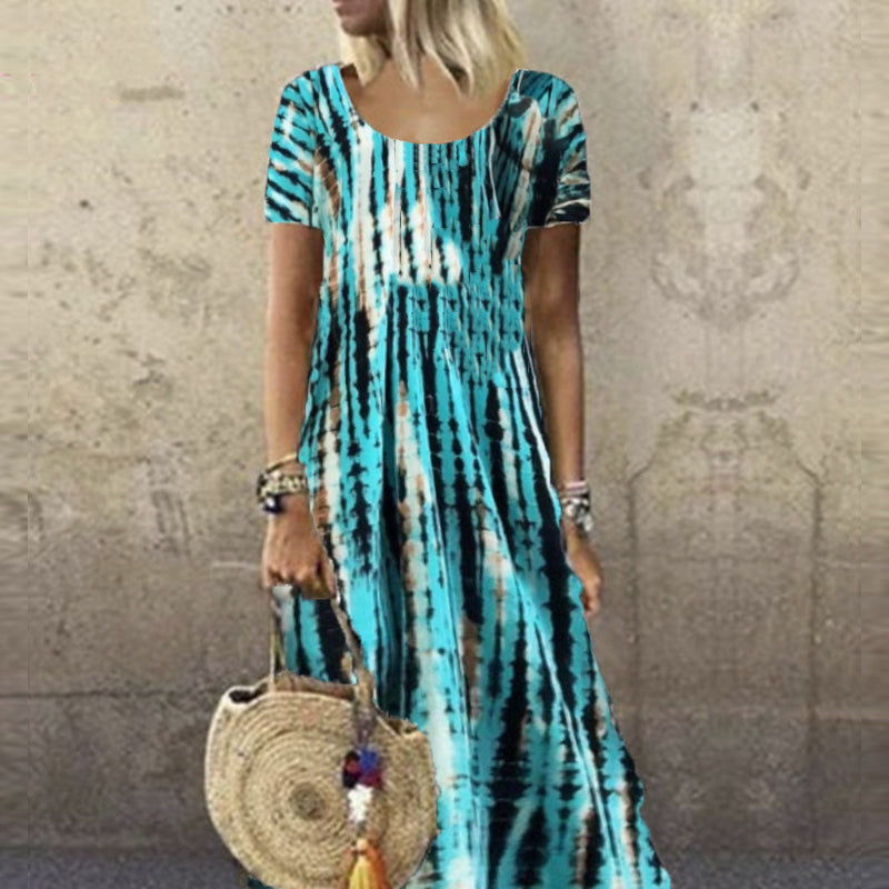 Zomerjurk voor dames met ronde hals en tie-dye-print