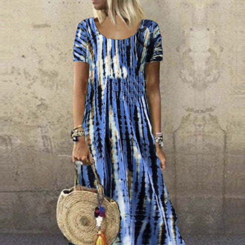 Zomerjurk voor dames met ronde hals en tie-dye-print