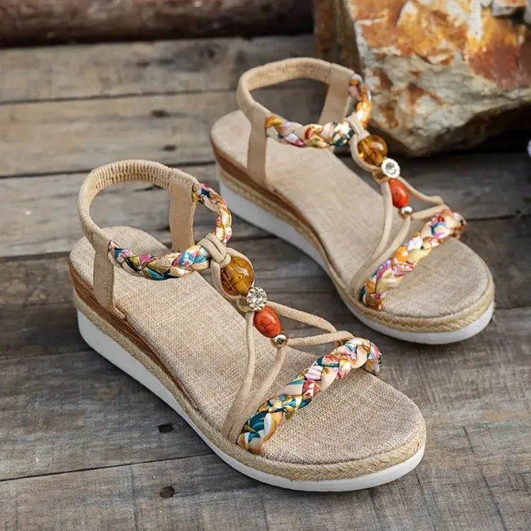 Zomersandalen met sleehak voor dames in bohostijl