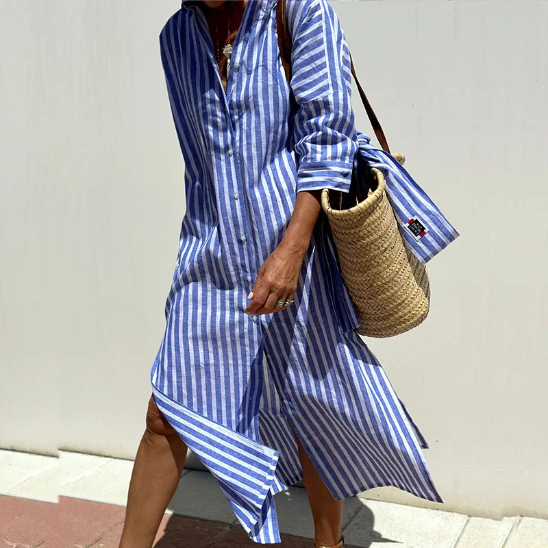 Zomerse doorknoopjurk – Gestreept patroon | Luchtig en elegant